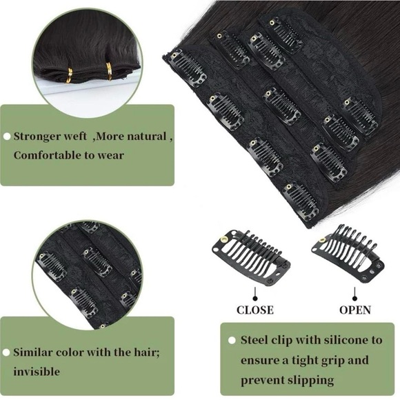 20 inch thick hairpieces black brown straight hair clip in extensions - Picture 3 of 7